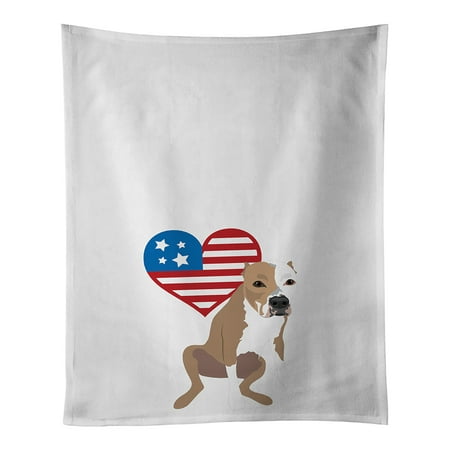 Pit Bull Fawn #4 Patriotic White Kitchen Towel Set of 2 19 in x 28 in