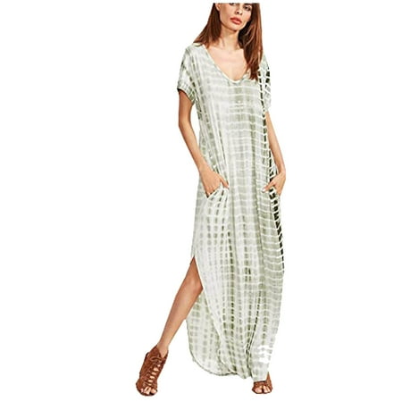 Maxi Dress for Women White Dress Women Casual Fashion Short Sleeve Casual Printed Summer Super Long Dress Dress Pants Women Sequin Dress for Women Savings Clearance Green XL