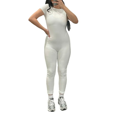 Women s Tight Sexy Short Sleeve One Piece Jumpsuits Rompers Playsuit for Yoga