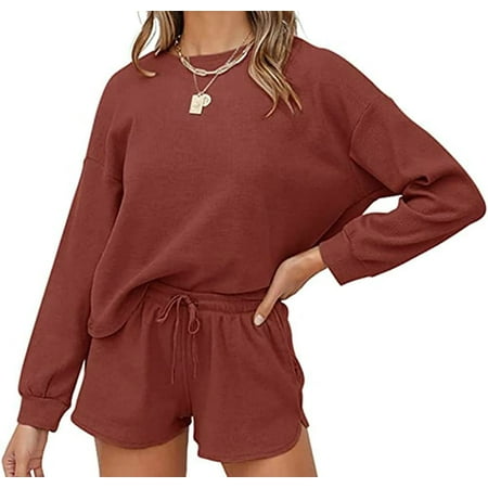 CoCopeaunts Women s Waffle Knit Pajama Long Sleeve Top Shorts Pullover Pajama Set with Pockets Casual Loungewear
CoCopeaunts Women s Waffle Knit Pajama Long Sleeve Top Shorts Pullover Pajama Set with Pockets Casual Loungewear