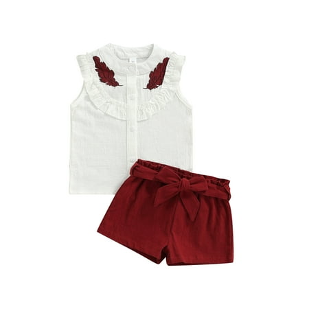 Suanret Toddler Girls Summer Pants Outfit Round Neck Sleeveless Ruffed Shirt and Solid Color Wide-leg Shorts with Waistband Wine Red 4-5 Years
Suanret Toddler Girls Summer Pants Outfit Round Neck Sleeveless Ruffed Shirt and Solid Color Wide-leg Shorts with Waistband Wine Red 4-5 Years