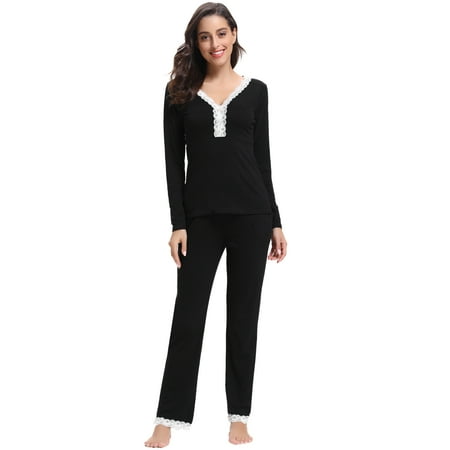 Women\ s Lace Panel Slim Fit Pajamas Set