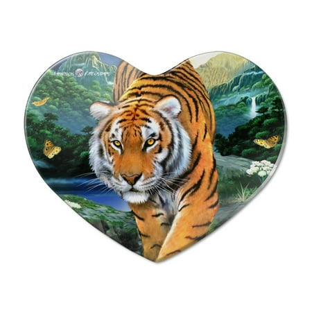 Tiger Stalking at Sunset Butterflies Heart Acrylic Fridge Refrigerator Magnet