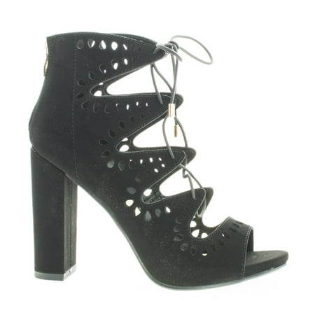 Teller by Delicious Geometric Cut Out Ghillie Lace Up Heeled Sandals