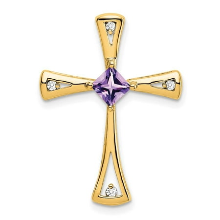 14K Yellow Gold Amethyst and Real Diamond Cross Chain Slide
