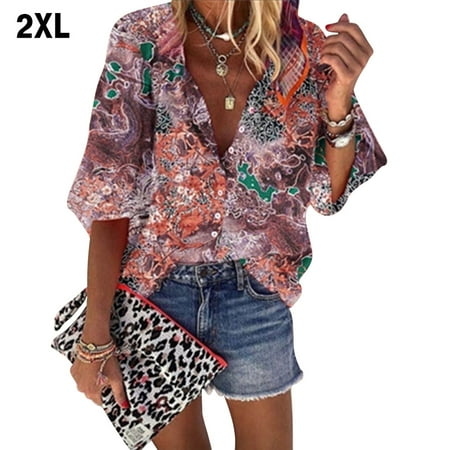 BESTHUA Women s 3/4 Sleeve Shirt Multicolor Printed T-shirt Blouse Ladies Turn-down Collar Top
BESTHUA Women s 3/4 Sleeve Shirt Multicolor Printed T-shirt Blouse Ladies Turn-down Collar Top