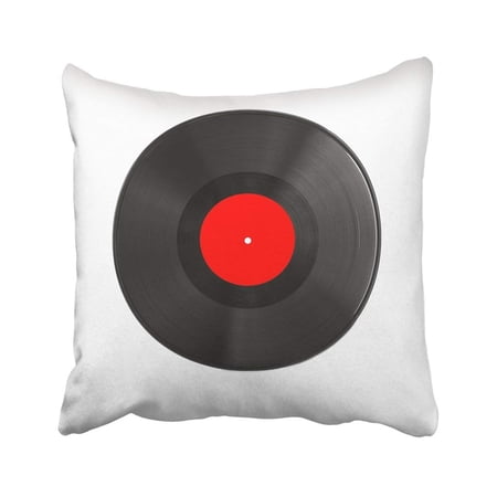 WOPOP Black Album Red Vinyl Record On White Audio Circle Disc Disco Label Music Musical Pillowcase Throw Pillow Cover 16x16 inches