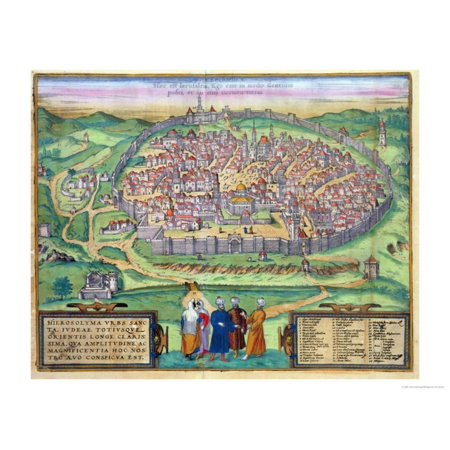 Map of Jerusalem, from Civitates Orbis Terrarum" by Georg Braun and Frans Hogenberg, circa 1572" Print Wall Art By Joris Hoefnagel