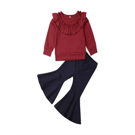 Fiomva Baby Girl s Solid Two Piece Suit Long Sleeve Ruffled T-Shirt Tops with Bell Bottoms Flare Pants for Daily Casual Wear
Fiomva Baby Girl s Solid Two Piece Suit Long Sleeve Ruffled T-Shirt Tops with Bell Bottoms Flare Pants for Daily Casual Wear