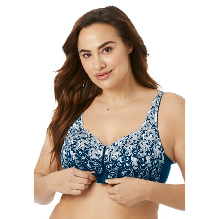 Amoureuse Women s Plus Size Scroll Embroidered Wireless Front-Close Bra Bra