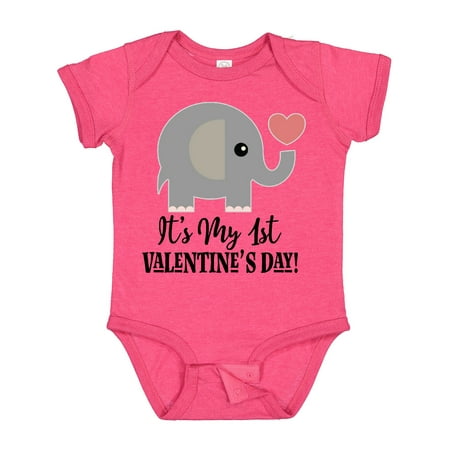 Inktastic 1st Valentines Day Baby Elephant Gift Baby Boy or Baby Girl Bodysuit