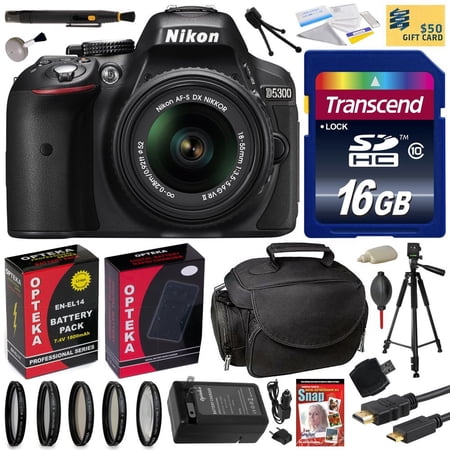 Nikon D5300 24.2 MP CMOS Digital SLR Camera with 18-55mm f\/3.5-5.6G ED VR II AF-S DX NIKKOR Zoom Lens (Black) (1522) with 16GB SD Memory Card, Tripod, Case, HDMI Cable, Battery & Charger and more Nikon D5300 24.2 MP CMOS Digital SLR Camera with 18-55mm f\/3.5-5.6G ED VR II AF-S DX NIKKOR Zoom Lens (Black) (1522) with 16GB SD Memory Card, Tripod, Case, HDMI Cable, Battery & Charger and more