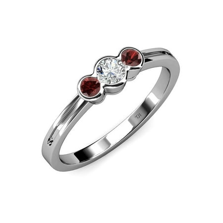 Diamond (SI2-I1 G-H) and Red Garnet Three Stone Ring 0.54 ct tw in 14K White Gold.size 3.5
Diamond (SI2-I1 G-H) and Red Garnet Three Stone Ring 0.54 ct tw in 14K White Gold.size 3.5