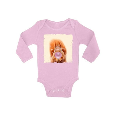 Awkward Styles Cute Clothing Bodysuit Long Sleeve Squirrel Clothing Pink Mood Lovely Gifts for Kids Squirrel Lovers Baby Boy Clothing Baby Girl Clothing Squirrel One Piece Gifts for Baby Cute Bodysuit