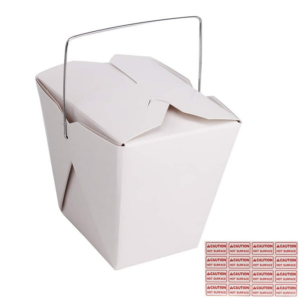 50 Pack (16 oz 1 Pint) Chinese Take Out Food Boxes with Metal Wire Handle & 4 Pack(64 Pcs) Labels, Paper Take Out Food Containers for Hot Or Cold Food by