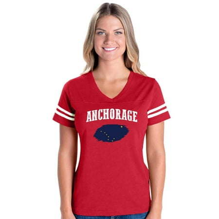 Anchorage Alaska Women's Football V-Neck Fine Jersey Tee