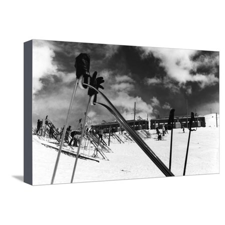 Ski Poles. Gloves. Skis Stretched Canvas Print Wall Art