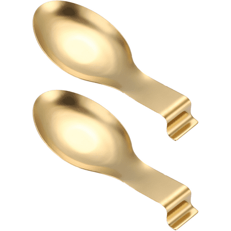 Spoon Rest Set of 2 Stainless Steel Spoon Ladle Holder Spatula Rest for Kitchen Stove Top Large Size Gold 1