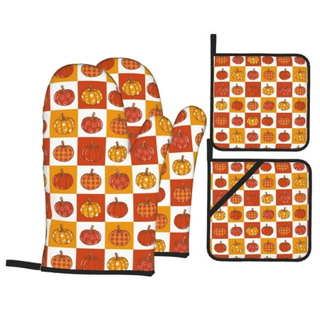 Oven Mitts and Pot Holders 4 pcs Set Pumpkin Plaid Heat Resistant Pot Holders Oven Mitts for kitchen Non-Slip Hanging Loop Oven Glove Potholders for Baking Cooking
Oven Mitts and Pot Holders 4 pcs Set Pumpkin Plaid Heat Resistant Pot Holders Oven Mitts for kitchen Non-Slip Hanging Loop Oven Glove Potholders for Baking Cooking