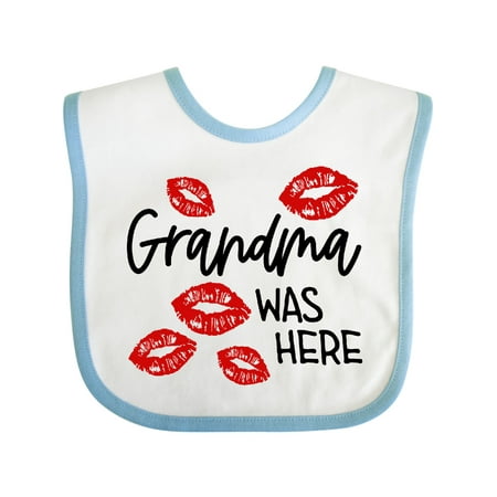 Inktastic Grandma Was Here Red Kisses Gift Baby Boy or Baby Girl Bib
