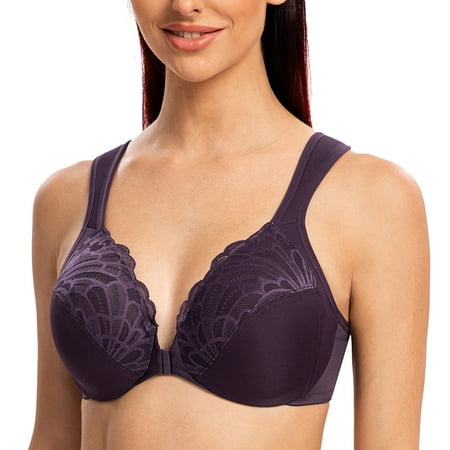 MELENECA Underwire Front Closure Bras for Women Purple 42G
