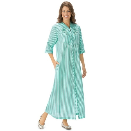 Collections Etc Women s Seersucker Embroidered Floral Lounger Mint Large