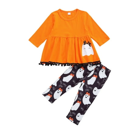 Halloween Clothes Toddler Infant Baby Girls Pumpkin Ghost Print Skirt-like Tops Cartoon Trousers 2Pcs Set 18-24 Months 
Halloween Clothes Toddler Infant Baby Girls Pumpkin Ghost Print Skirt-like Tops Cartoon Trousers 2Pcs Set 18-24 Months