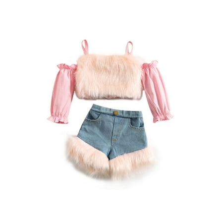 Blotona Toddler Baby Girls Plush Stitching Outfits Long Sleeve Cutout Shoulder Spaghetti Strap Crop Tops + Side Pockets Denim Shorts
Blotona Toddler Baby Girls Plush Stitching Outfits Long Sleeve Cutout Shoulder Spaghetti Strap Crop Tops + Side Pockets Denim Shorts