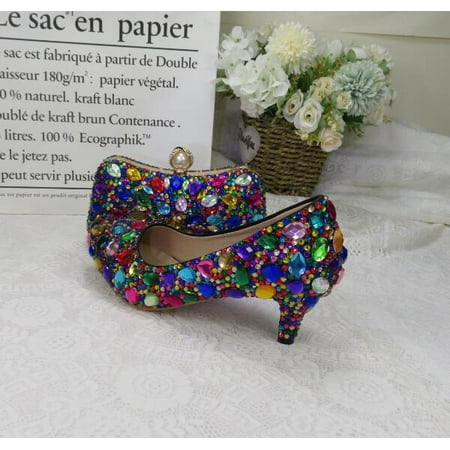 Women wedding shoes with matching bags Multicolored Crystal Thick High heels Ladies Party Dress shoes women Pumps super big size
Women wedding shoes with matching bags Multicolored Crystal Thick High heels Ladies Party Dress shoes women Pumps super big size
