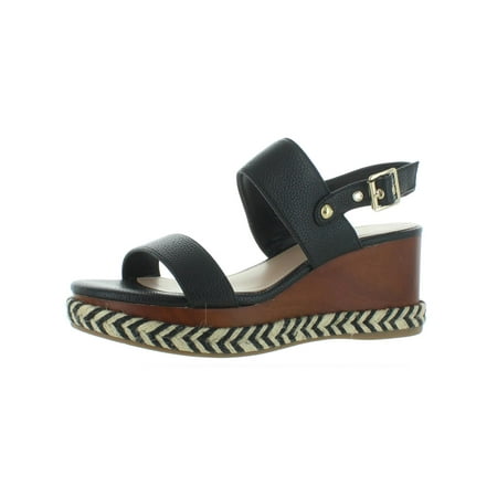 BCBGeneration Womens Allia Faux Leather Wedge Sandals Black 8 Medium (B M)
