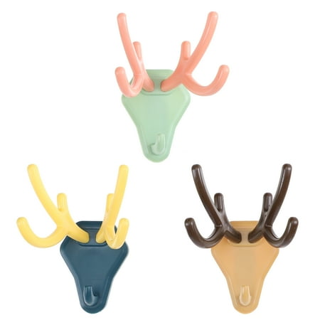 3pcs Antler Wall Hangers Adhesive Storage Holder Punch-free Storage Hooks