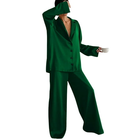 Frontwalk Ladies Sleepwear Solid Color Nightwear Lapel Collar Pajamas Sets Shirt Plain Lounge Set Button Down Green M
Frontwalk Ladies Sleepwear Solid Color Nightwear Lapel Collar Pajamas Sets Shirt Plain Lounge Set Button Down Green M