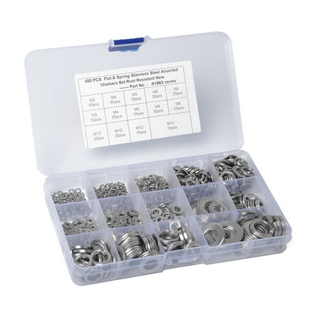 450Pcs Flat Washer/Spring Washer M3-12M Round Stainless Steel Flat washer M