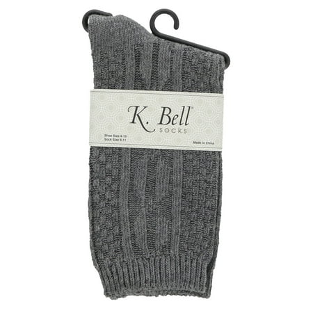 K.Bell Women s Crew Soft Classic Cable Knit Sock - Slate Heather