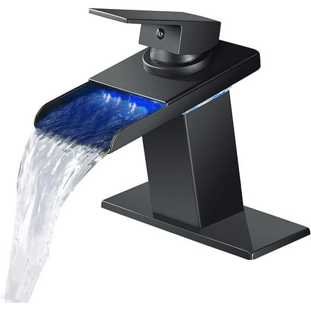 

Bathroom Sink Faucet: FSXUOLIPI 3 Color Changing Waterfall Spout Bathroom Faucet Bathroom Faucets for Sink 1 Hole Hot and Cold Water Mixer LED Light Waterfall Faucet for Bathroom Sink