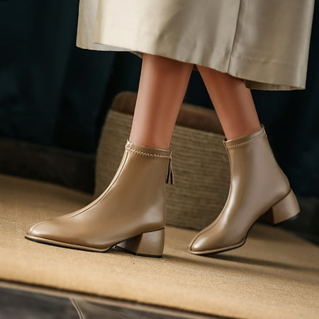 ERTUTUYI Ladies Fashion Solid Color Leather British Style Back Zipper Thick Heel Short Boots Khaki 40
ERTUTUYI Ladies Fashion Solid Color Leather British Style Back Zipper Thick Heel Short Boots Khaki 40
