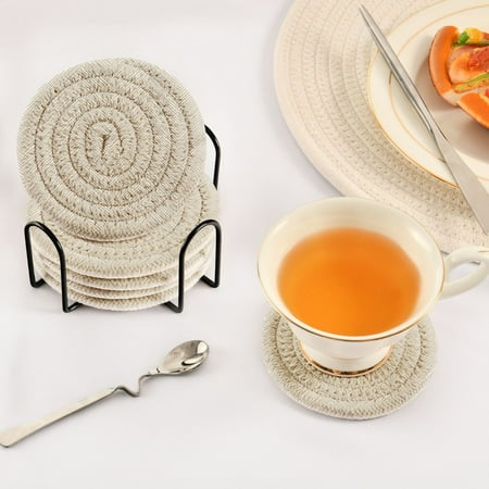 Stripes Set of 6 Durable Woven Polyester Coasters with Black Storage Rack 4in
Stripes Set of 6 Durable Woven Polyester Coasters with Black Storage Rack 4in