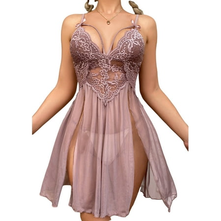 Womens Summer 2Pcs Lingerie Sets Sleeveless Lace Sheer Sling Nightdress with Low Waist Thong
Womens Summer 2Pcs Lingerie Sets Sleeveless Lace Sheer Sling Nightdress with Low Waist Thong