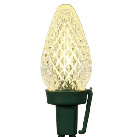 Set of 25 LED Warm Clear Retro Style C7 Christmas Lights - Green Wire