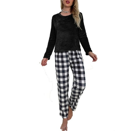 Casual Plaid Print Round Neck Pant Sets Long Sleeve Black and White Womens Pajama Sets (Women s)
Casual Plaid Print Round Neck Pant Sets Long Sleeve Black and White Womens Pajama Sets (Women s)