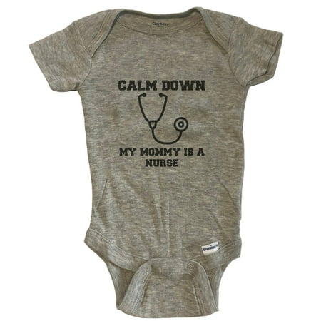 Calm Down My Mommy Is A Nurse Funny Baby Bodysuit - One Piece Baby Bodysuit - Grey
Calm Down My Mommy Is A Nurse Funny Baby Bodysuit - One Piece Baby Bodysuit - Grey
