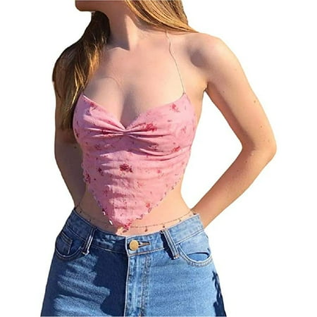 Women Pink Sheer Mesh Camisole Floral Print Criss Cross Tie Back Crop Cami Tops
Women Pink Sheer Mesh Camisole Floral Print Criss Cross Tie Back Crop Cami Tops