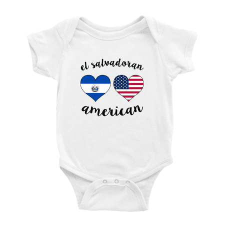 El Salvadoran American Flag Two Hearts Baby Romper (White 18-24 Months)