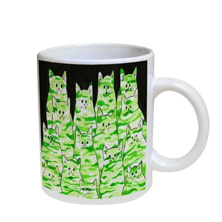 KuzmarK Coffee Cup Mug Pearl Iridescent White - Green Camo Camouflage Kitties Abstract Cat Art by Denise Every 
KuzmarK Coffee Cup Mug Pearl Iridescent White - Green Camo Camouflage Kitties Abstract Cat Art by Denise Every