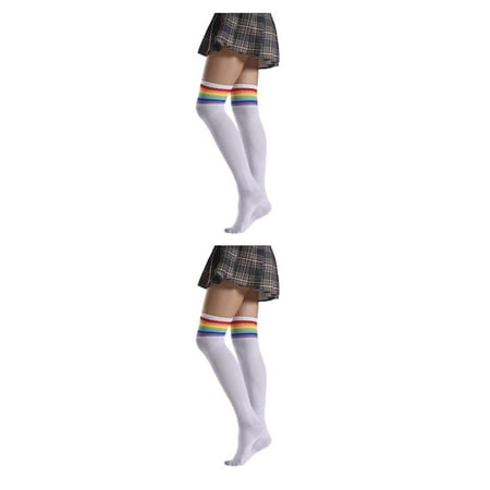 Gole Trade Pack of 2 Striped Plus Size Thigh High Socks Breathability Unique Flexible Fad Appearance Non for Slip Hose Sock Stockings white sports rainbow 2PCS
Gole Trade Pack of 2 Striped Plus Size Thigh High Socks Breathability Unique Flexible Fad Appearance Non for Slip Hose Sock Stockings white sports rainbow 2PCS