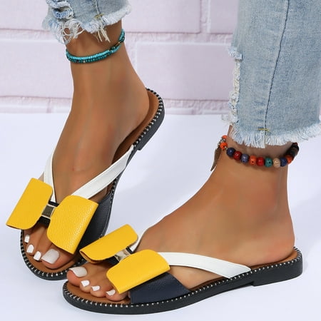 Bowknot Colorblock Flat Slippers Summer Bohemia Open Toe Slip On Slides Shoes Cute Nin Slip Slippers
Bowknot Colorblock Flat Slippers Summer Bohemia Open Toe Slip On Slides Shoes Cute Nin Slip Slippers