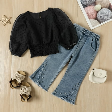 Hunpta Toddler Kids Baby Girls Puff Sleeve Lace Tulle T Shirt Tops Crop Denim Jeans Long Flare Pants 2PCS Outfits Clothes Set
Hunpta Toddler Kids Baby Girls Puff Sleeve Lace Tulle T Shirt Tops Crop Denim Jeans Long Flare Pants 2PCS Outfits Clothes Set