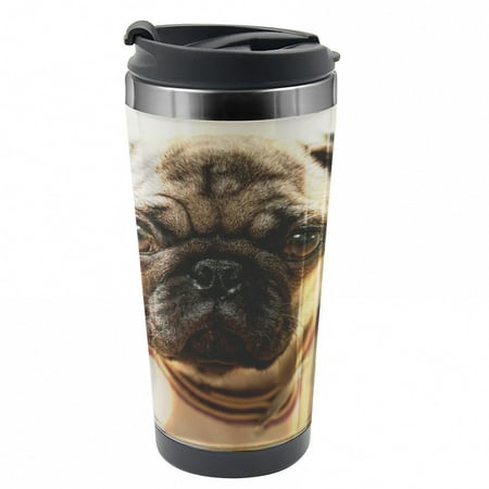 Pug Travel Mug Pure Bred Dog Photograph Steel Thermal Cup 16 oz by Ambesonne