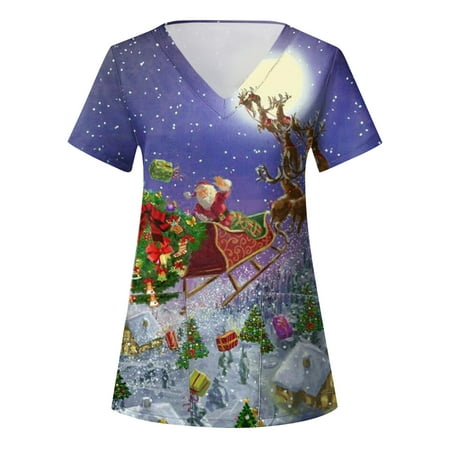 Women s Holiday Scrub Tops Ladies Casual Christmas Print Short Sleeve Pocket Loose Caring Workwear
Women s Holiday Scrub Tops Ladies Casual Christmas Print Short Sleeve Pocket Loose Caring Workwear
