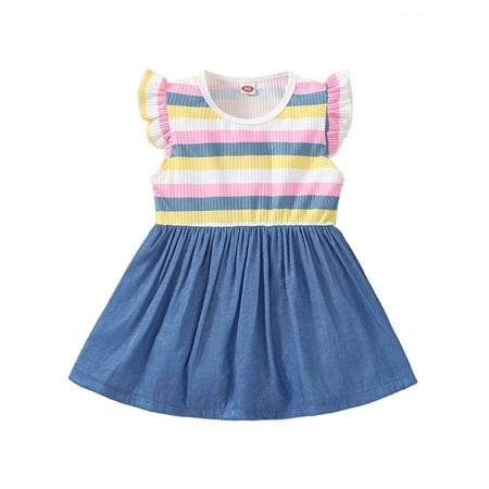 

Lumento Baby Cute Princess Party Dress Sweet Short Sleeve Dresses Casual Striped Sundress Blue 92/18-24M